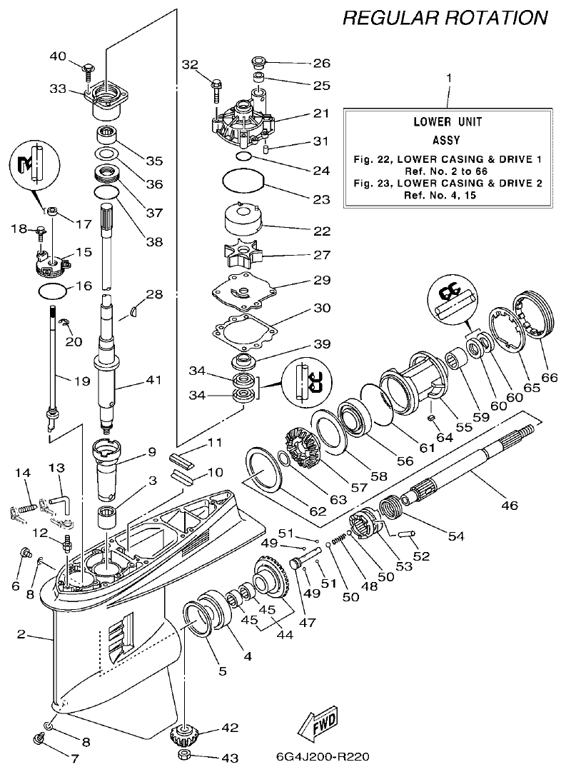 Yamaha 150AET, 200AET, L150AET, L200AET LOWER CASING & DRIVE 1 parts diagram